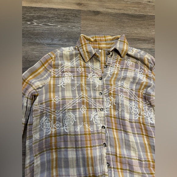 Free People Embroidered Magical Plaid Buttondown Shirt - Picture 4 of 11